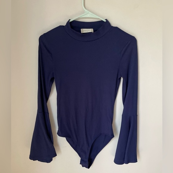 Altar'd State Blue Mock Neck Ribbed Bell Sleeve Bodysuit Size Small - Picture 1 of 6